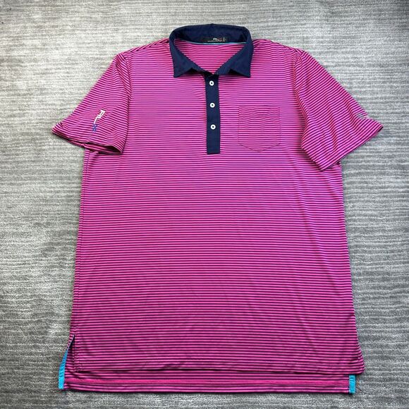 RLX Ralph Lauren Polo Shirt Mens Large Purple Striped Performance Golf - Picture 1 of 9